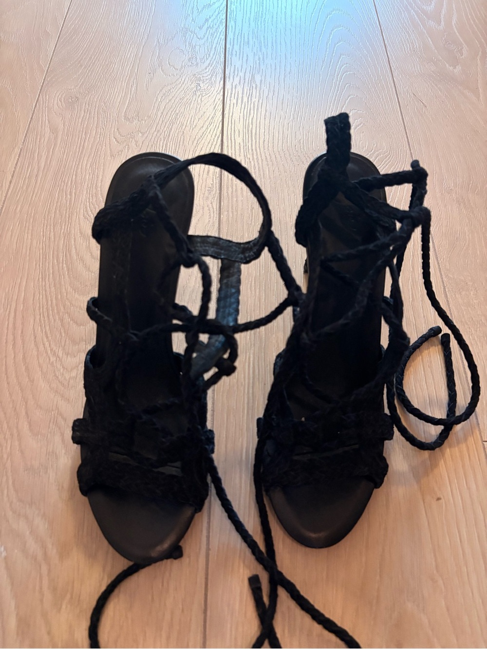 Joie Black Braided Lace-Up Heeled Sandals